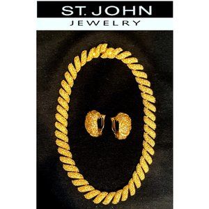 ST. JOHN Necklace & Clip Earrings Set, Gold-plated